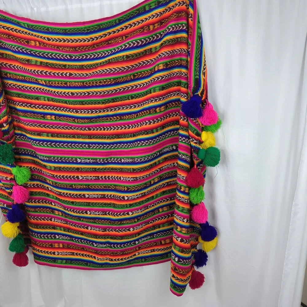 Vintage Native Indigenous Knit Tablecloth Blanket Throw Indigenous Striped Boho